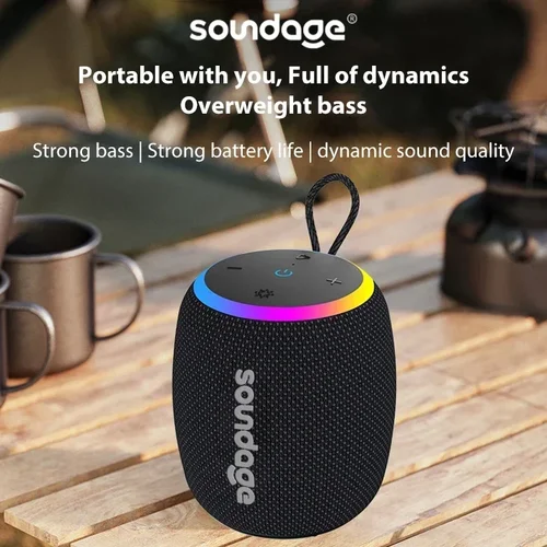 Imagen 2 del producto Soundage Altavoz Bluetooth inalámbrico portátil Subwoofer envolvente estéreo de 360 grados IPX6 Soporte impermeable Altavoz TF TWS