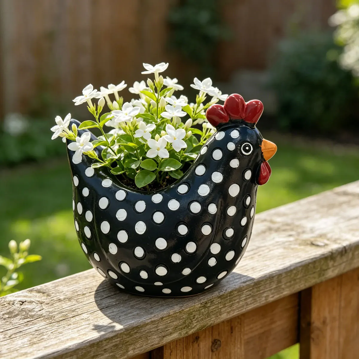 Creative Free Range Polka Dot Black White Hen Resin Vase Outdoor Garden Lawn Patio Tabletop Flower Planter Yard Decor Gift