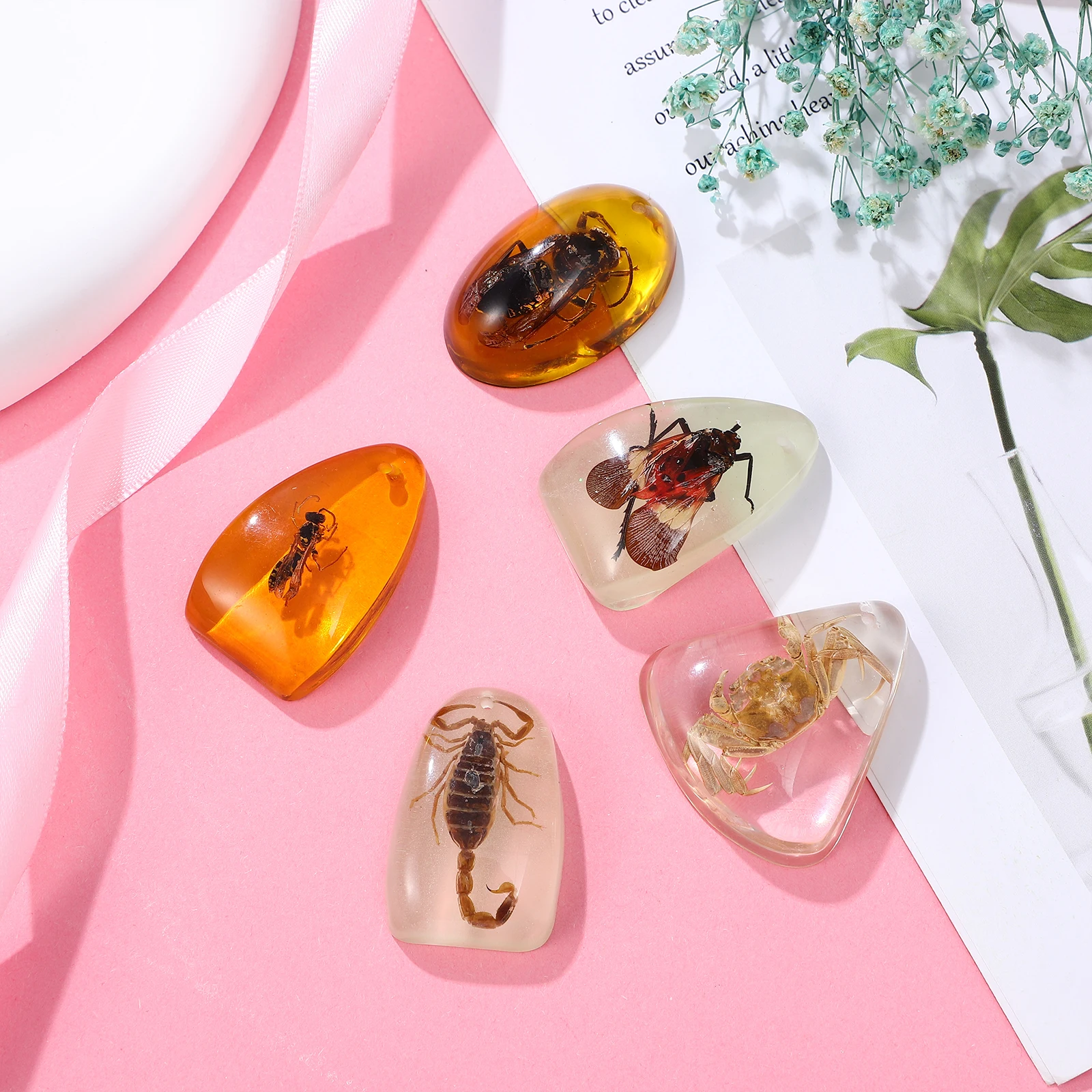 

5Pcs Amber Pendant Resin Insect Charms Collection Stone Jewelry Necklace DIY Bracelets Kids Necklaces Unique Giftsamber stone