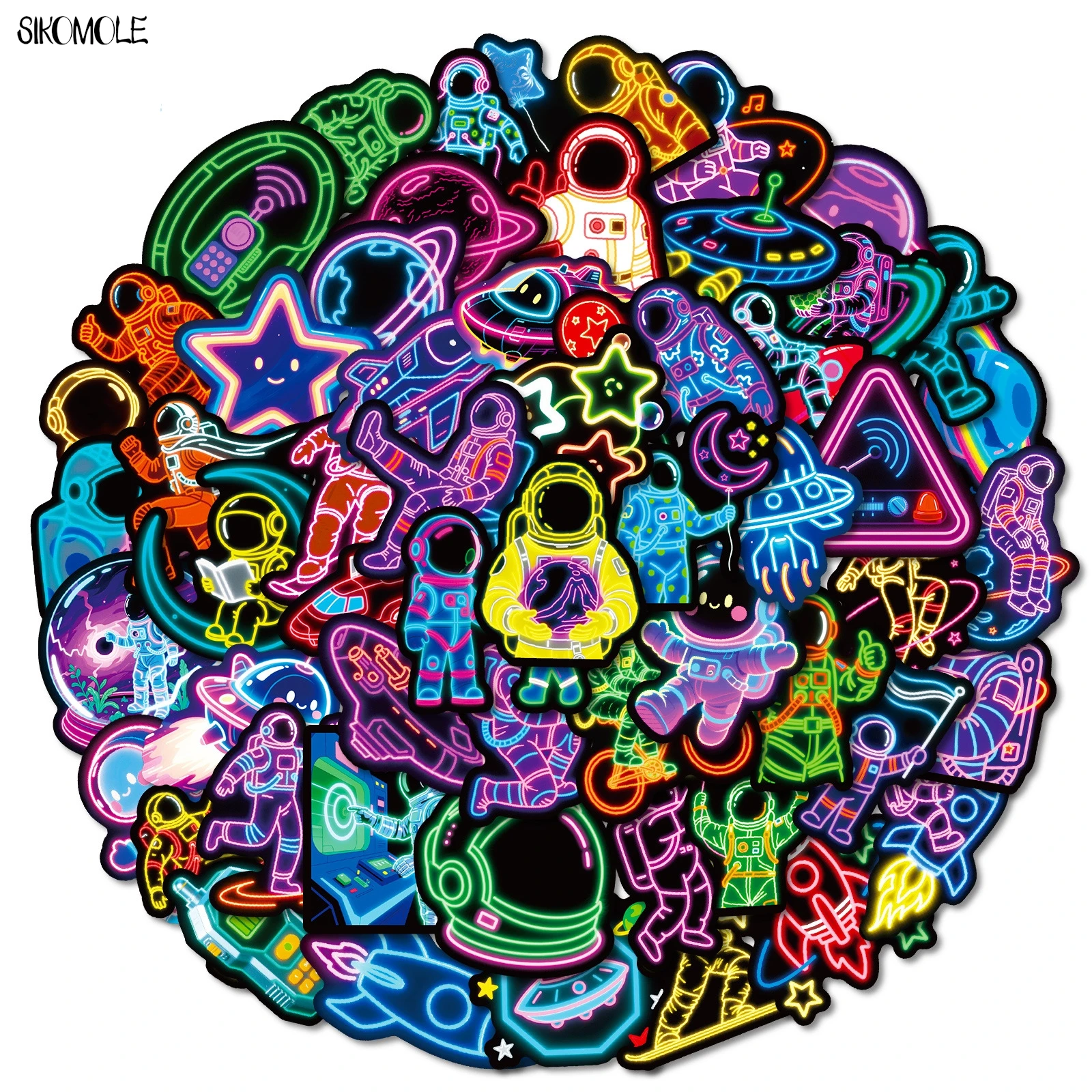 10/30/50PCS นีออนซีรีส์นักบินอวกาศสติกเกอร์ความงาม DIY PVC การ์ตูนตกแต่งแล็ปท็อปกีตาร์กันน้ำสติกเกอร์กราฟฟิตี้