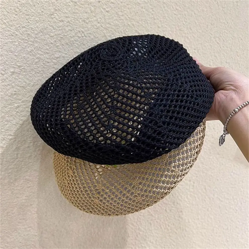 Bérets au crochet vintage pour dames et filles, casquettes en tricot creux, chapeau d'artiste portable réglable, léger et respirant