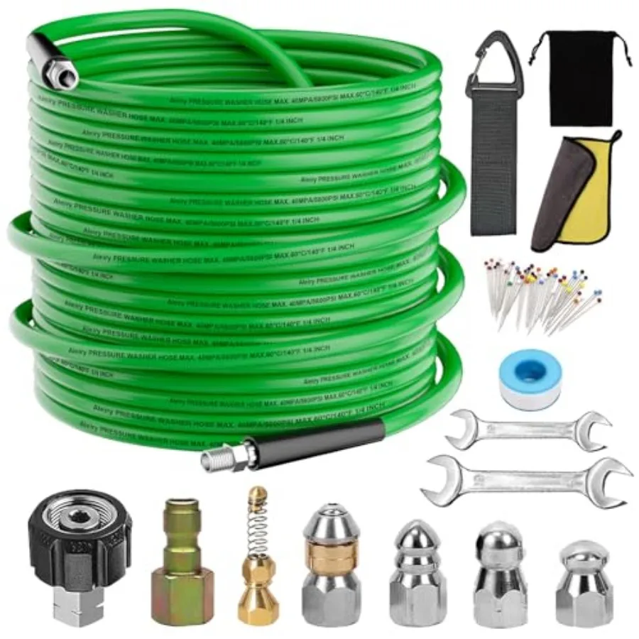 

Sewer Jetter Kit for Pressure Washer, Water Jet Drain Cleaning Hose with Corner Rotating Button Spring Nose 1/4" NPT Sewer Clea