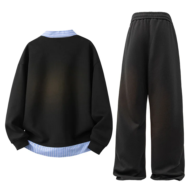 2026 Spring And Autumn Fake Two-Piece Sweatshirt Men'S High-Quality Comfortable Straight Trousers Casual Sports Suit size S-3xl
