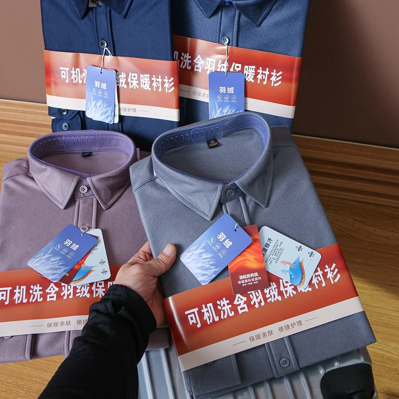 

Men's Thiened down irt Casual Long Sve Busin Casual High Warmth Stand Fit Winter Faion Stand Collar