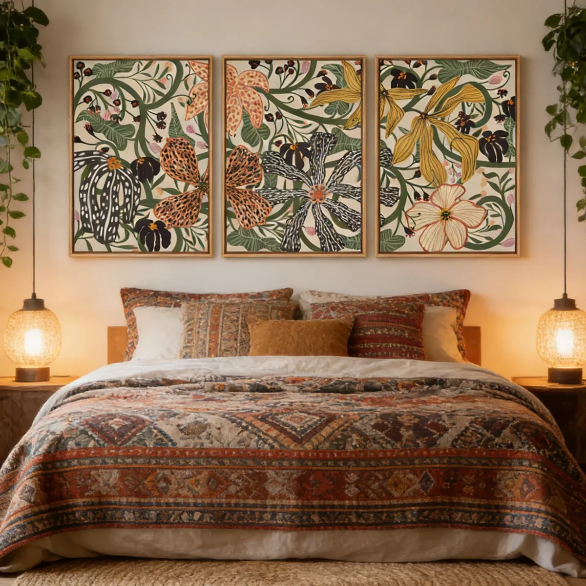 Multiple sizes 3pcs frameless Canvas Painting /set Bohemian Bold Floral Canvas Print Poster Mid-Century Vintage Botanical Art Pr