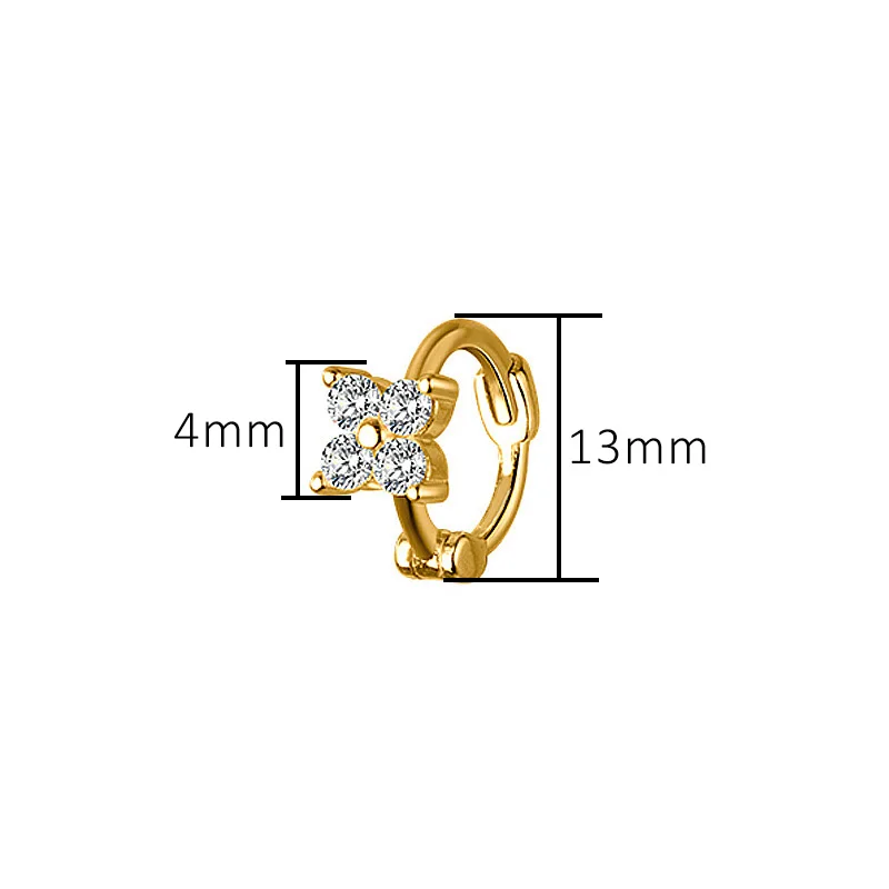 Zierliche Blumen-Ohrclips für Frauen, Piercing-Knorpel-Ohrring, Niedlicher Zirkon in Goldfarbe, Ästhetischer Damenschmuck KDE028 – Detail 1