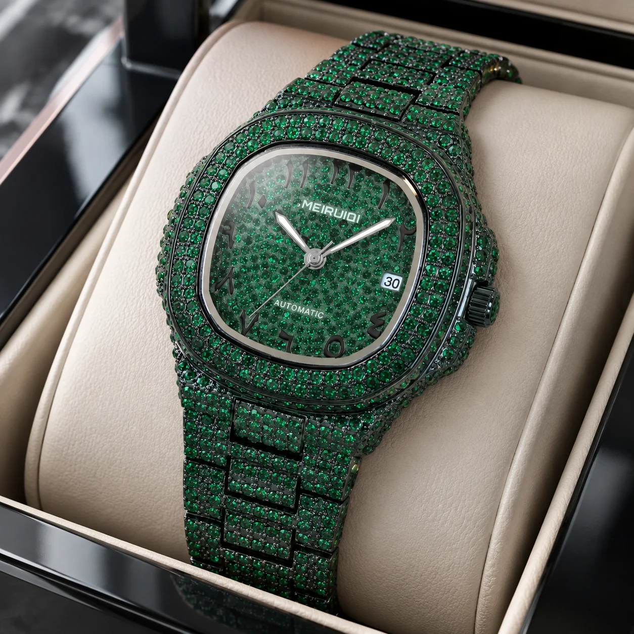 Men's Octagonal Arabian Mechanical Watch, Full Trim Chain Festival Strap, Hip Hop Luxury Party Daily Watch