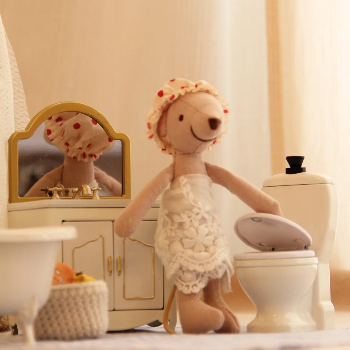 أثاث بيت الدمى المحاكاة المصغرة 1:12 حوض استحمام من الحديد المطاوع مغسلة المرحاض مناسبة لزينة الحمام Bjd Ob11 #5