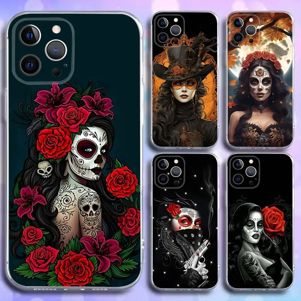

Beautiful Girl Skull Phone Case For iPhone 17,16,15,14,13,12,11 Pro,Max,Plus,X,XS,XR,SE4,E Mini Transparent Soft Cover