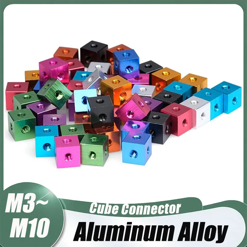 5Pcs M3 M4 M5 M6 M8 M10 Cube Connector Aluminium Alloy Anodized Fixing Bracket 6 way Square Spacer Standoff Tee