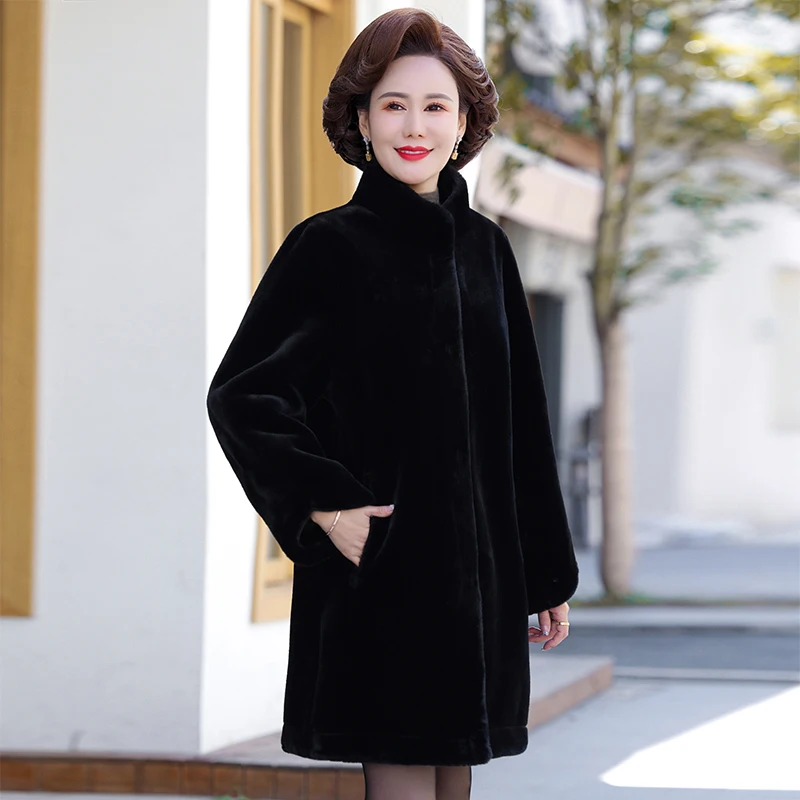 Wear on Both Sides Winter Faux Fur Jackets for Women 2023 New Thick Warm Middle-aged Woman Faux Fur Coat Elegant Winter Overcoat