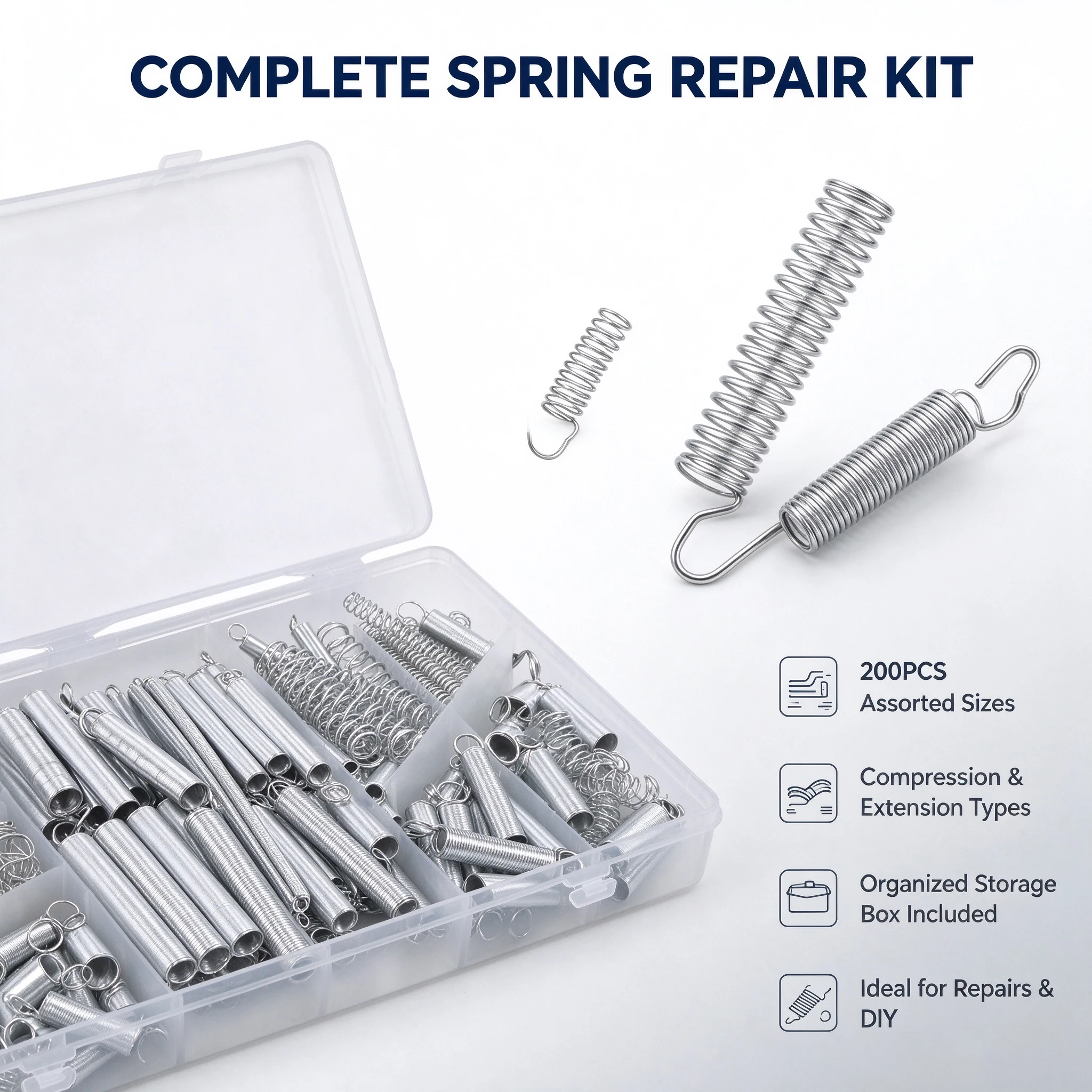 200Pcs Spring Assortment Set Compression Extension Springs Kit Coil Tension Springs with Storage Box for Repairs DIY