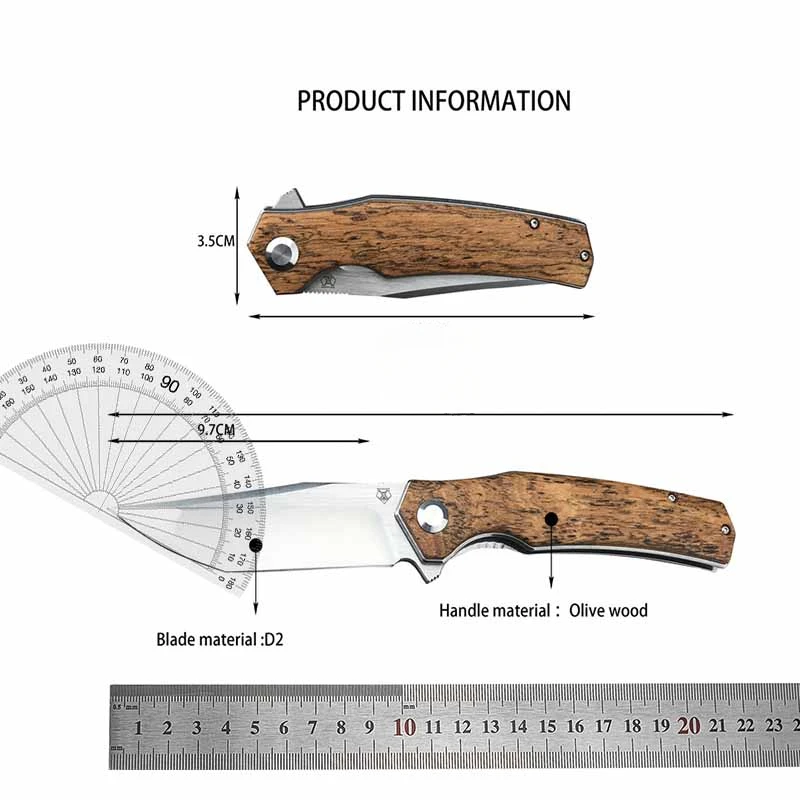 Outdoor EDC folding Knife Gold sandalwood handle D2 Handle Camping Survival Tactics Hunting Self Defense pocket knife