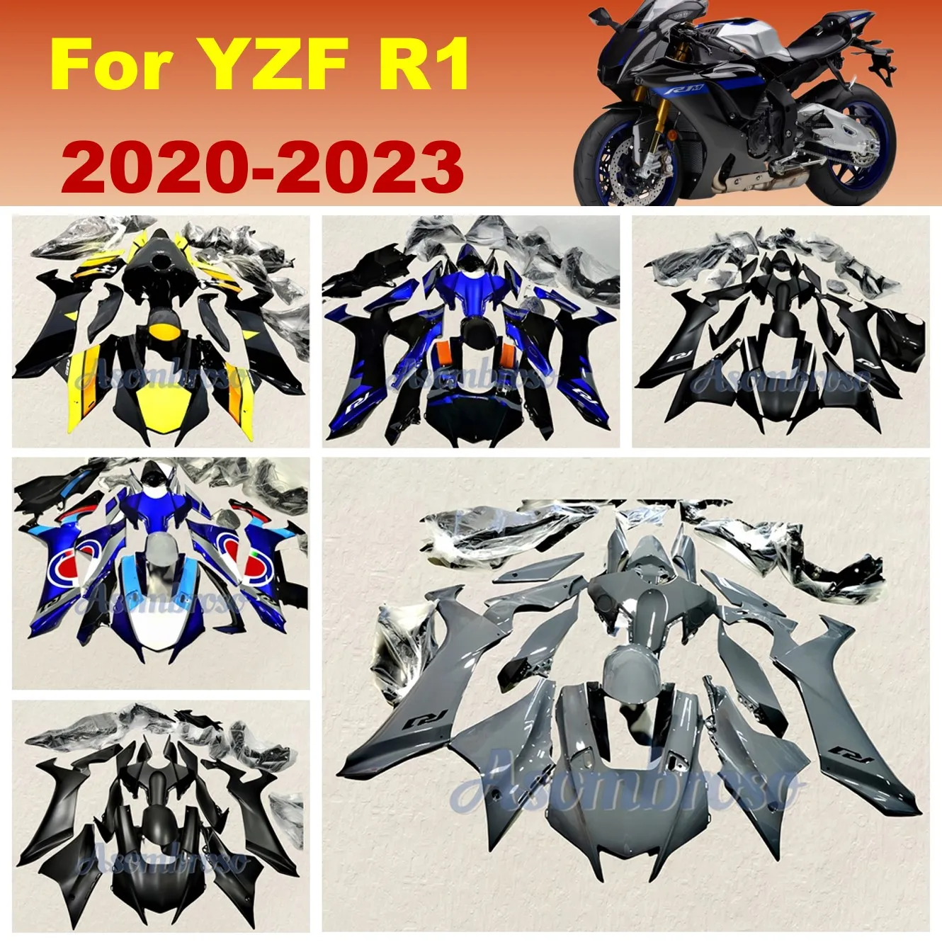 Nardo Grey Full Fairing Kit fit For Yamaha YZFR1 2020 2021 2022 2023 Cowling Bodywork set YZF R1 20 21 22 23 Custom fairings ﻿