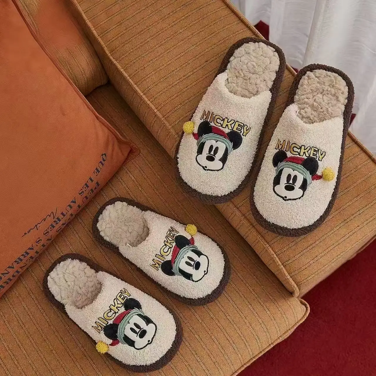 

2026 autumn winter new Mickey Mouse Comfortable real photos couple man plus big size girl women fashion cotton shoes slippers