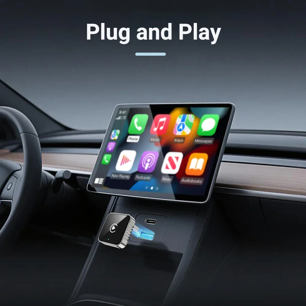 อะแดปเตอร์ CarPlay และ Android Auto แบบ 2 in 1 สำหรับเครื่องเสียงติดรถยนต์แบบ OEM ที่มีสาย  แปลงเป็นไร้สาย พร้อมดองเกิล USB กล่องสมาร์ทมินิ  แบบเสียบใช้งานได้ทันที  บลูทูธ