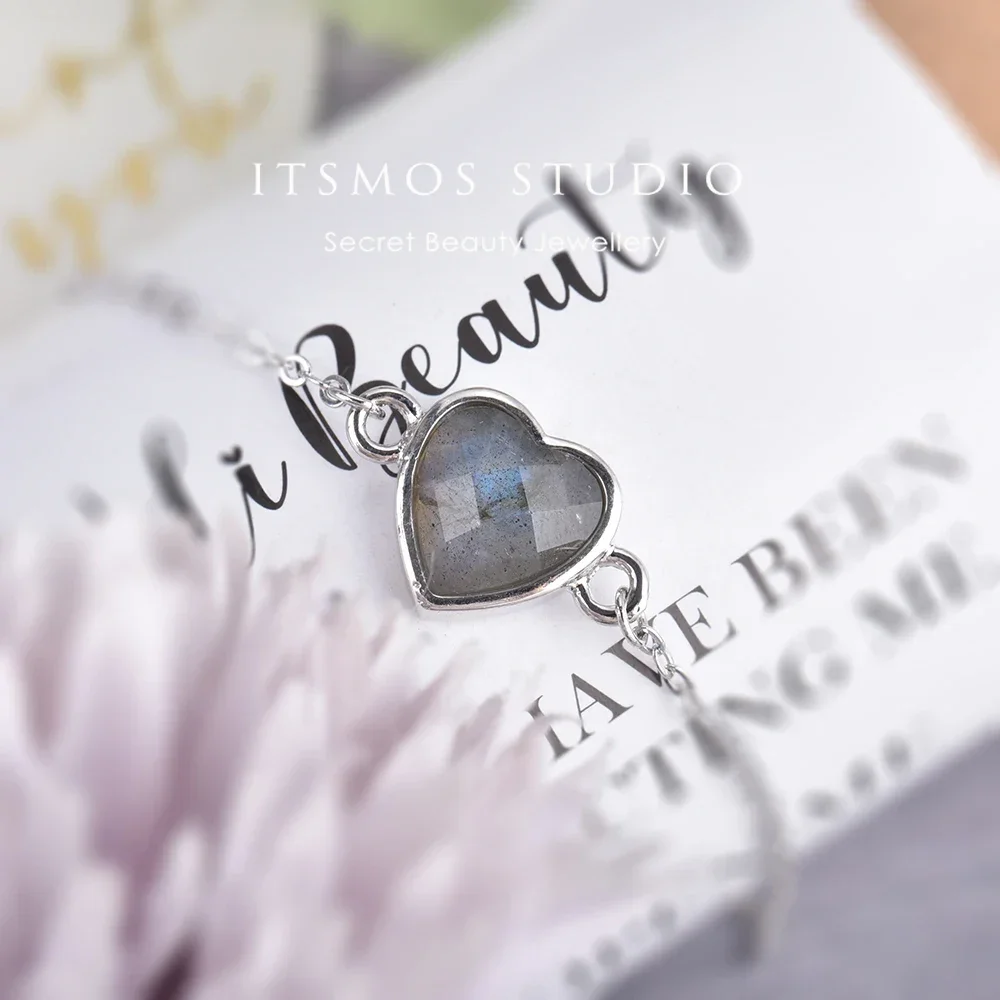 ITSMOS Heart-shaped Labradorite Bracelet Natural Stone Forever Natural Energy Lover Bracelet for Women Romatic Lucky Gift