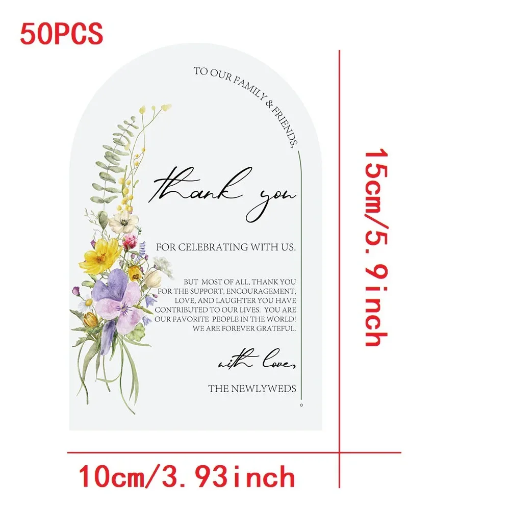 50 шт., арочный дизайн, цветочные акварельные свадебные открытки с благодарностью, центральные детали свадебного стола и свадебные украшения