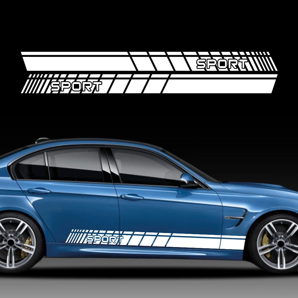

2 шт. спортивные гоночные виниловые наклейки из ПВХ, длинные полосы на боковые пороги автомобиля, самоклеящиеся, водонепроницаемые, аксессуары для декора кузова авто