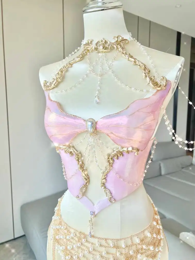 

ZIWU Design Sakura Snow Handmade Pink Butterfly Opal Fishbone Bra