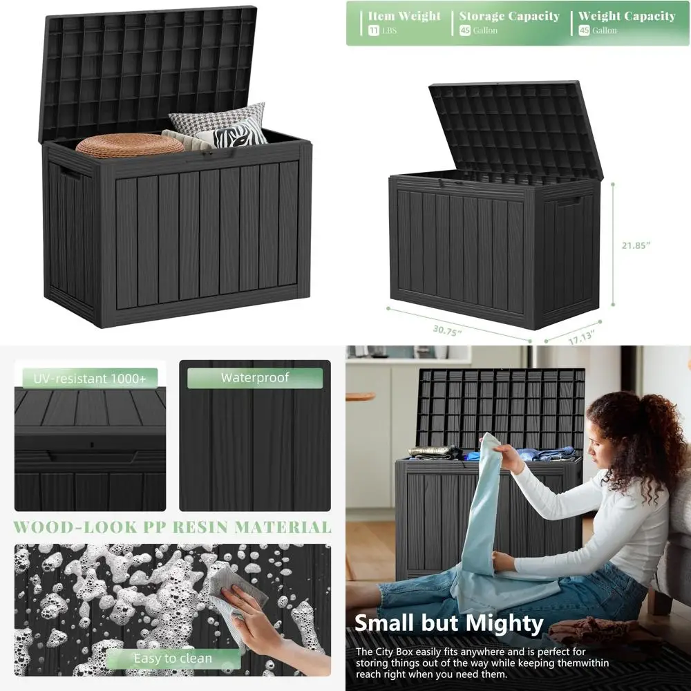 

45 Gallon Deck Box, Outdoor Storage Box for Patio Furniture, Patio Cushions, Gardening Tools, Pool Supplies 480lbs Weight Capaci