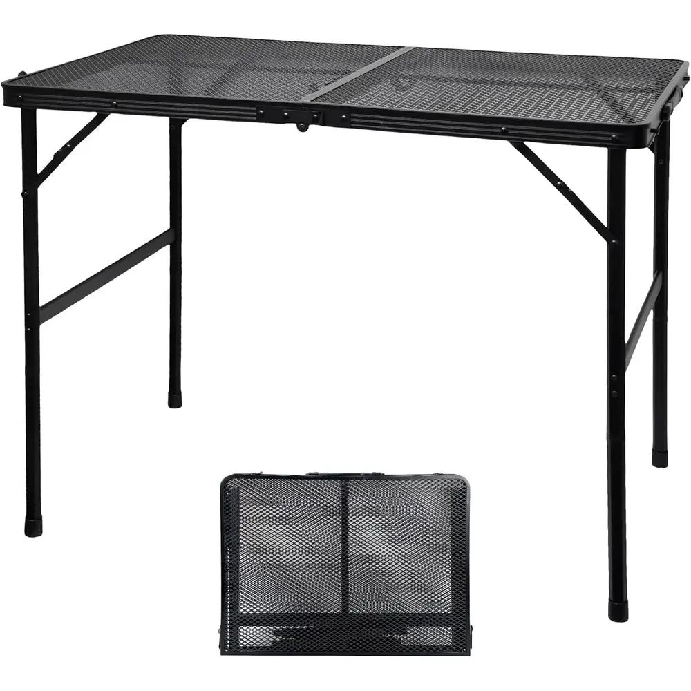 

Portable Mesh Top Camping Table, Adjustable Height, Ideal for Outdoor Cooking, BBQ, and Picnics - 3 Piece Set in Black