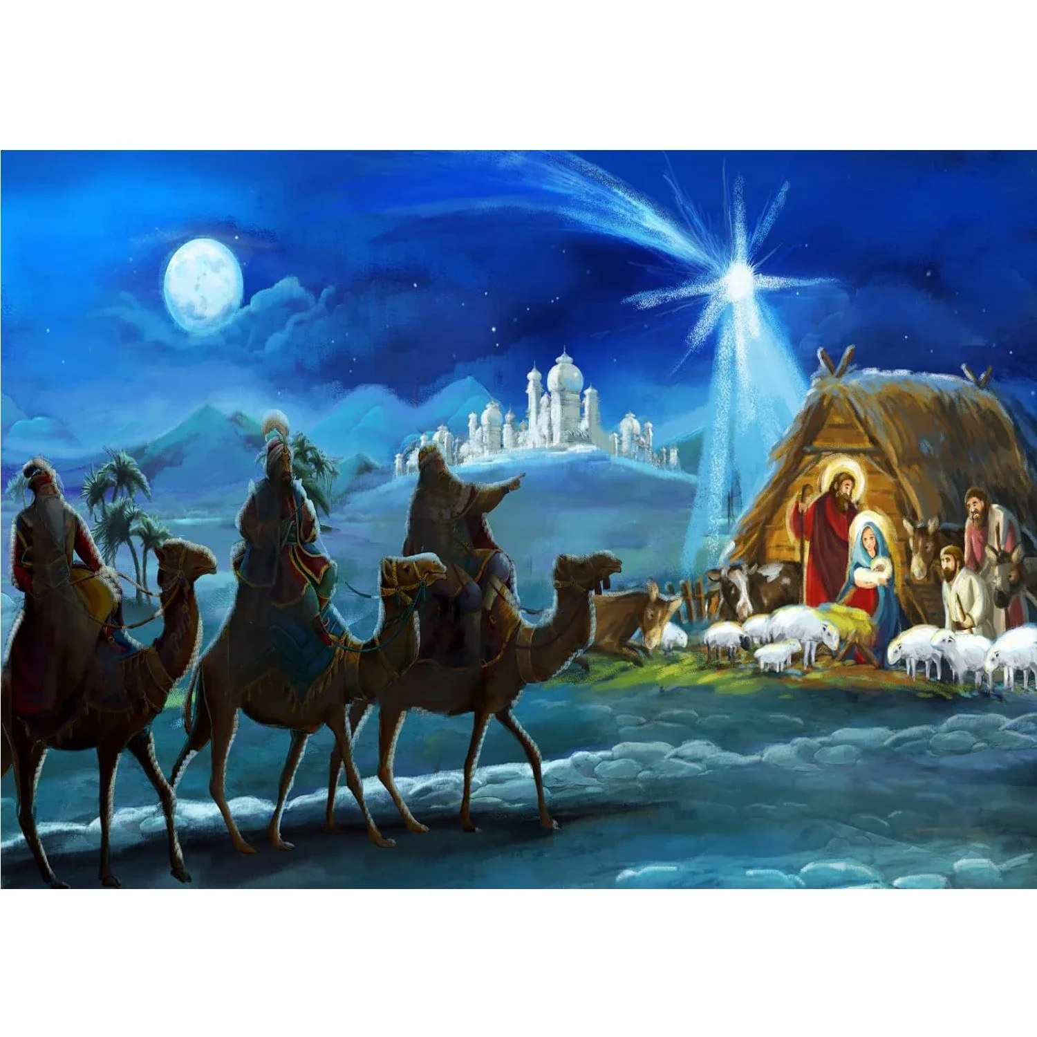 Christmas Nativity Three Kings Desert Camel Bethlehem star Holy Night jesus birthday party photo background photography backdrop