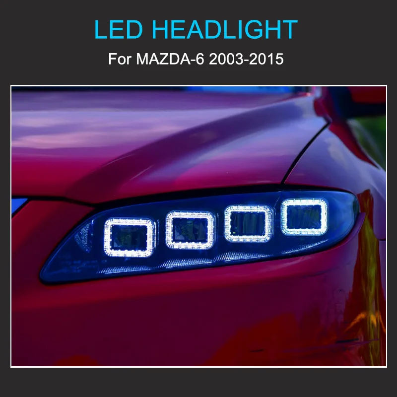 1 par de conjunto de farol led para mazda 6 2003-2015 atualização farol plug and play com lâmpadas de cabeça dianteiras de giro dinâmico drl