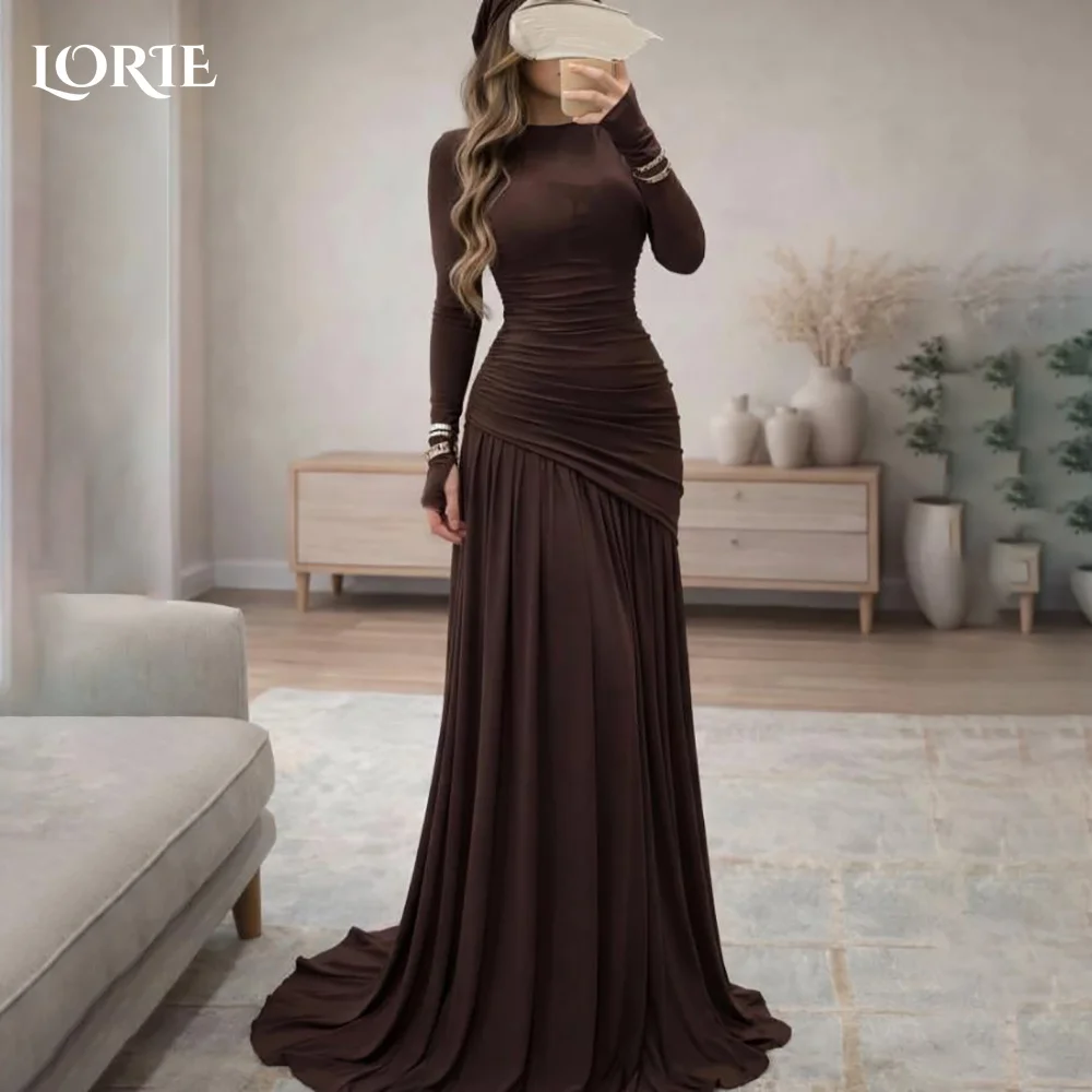 

LORIE PuffSaudi Party Dress High Collar Long Sleeve A-Line Evening Dress Prom Dress Chiffon Illusion Party Gown Club Customized
