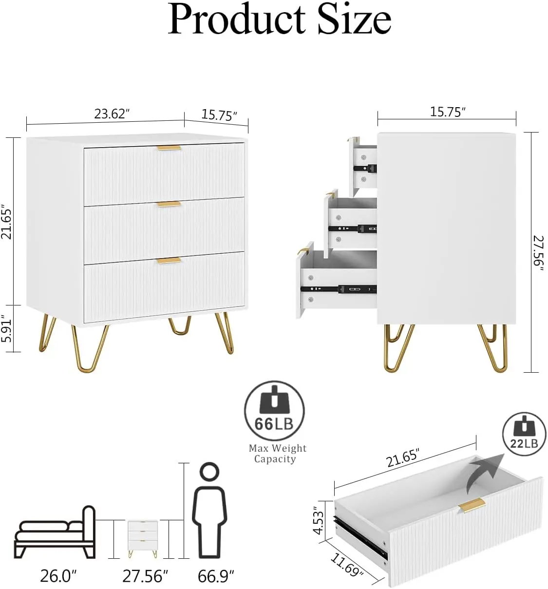 Dresser for Bedroom, Modern Closet Dressers Chest of Drawers, Storage Dresser Chest Cabinet Organizer Unit, Small Flute