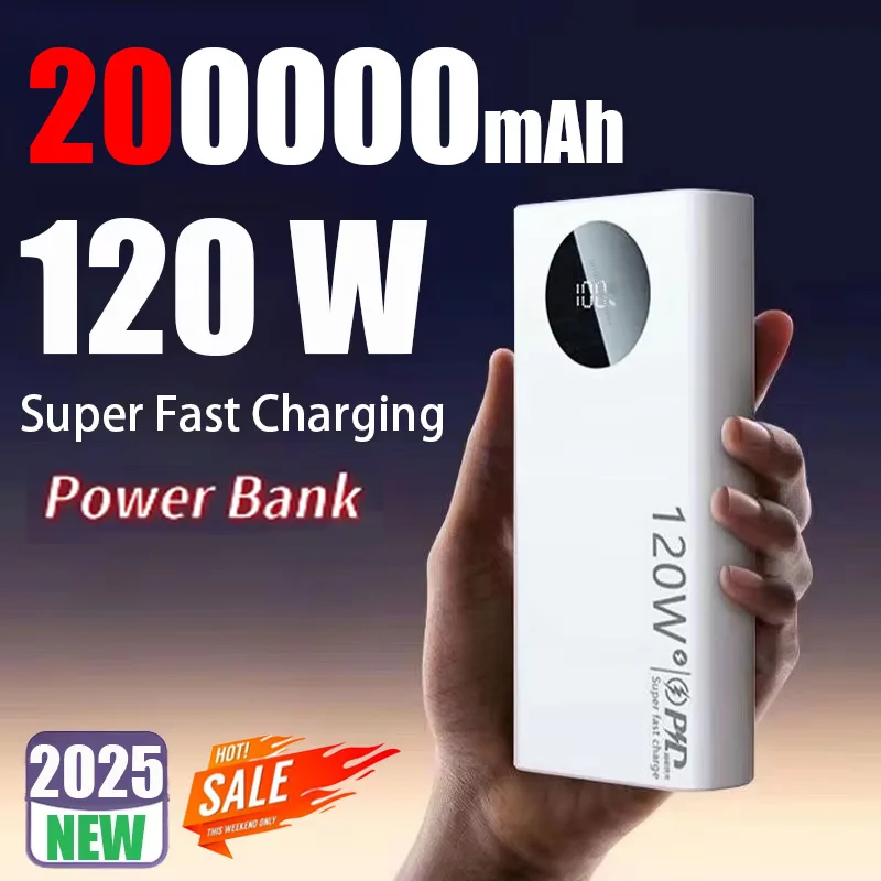 2025 New 200000mAh Powerbank 120W Super Fast Charging Large Capacity Portable Power Supply For Iphone Xiaomi Samsung