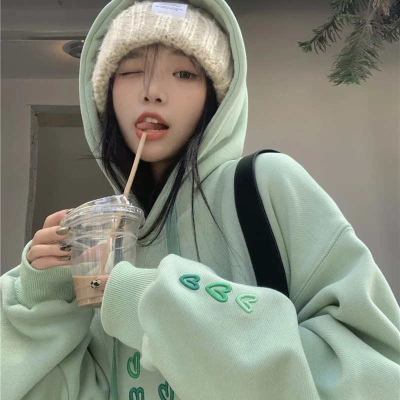 

Hooded hoodie for women in autumn and winter with added fleece, new Korean style chic, this year's popular beautiful top jacket