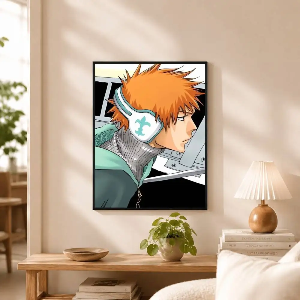 Anime B-Bleach Ichigo Kurosaki Poster Waterproof Wall Art Sticker For Bar Living Room Vintage Decor High Quality Print Gift