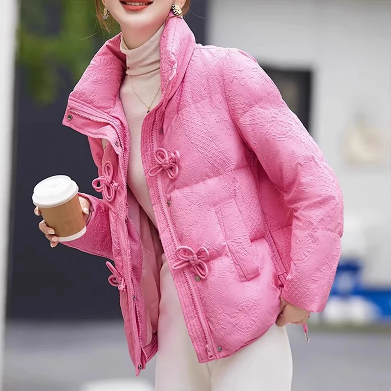 

Новый китайский хлопковый джет с воротником-стойкой и вышивкой, женская зимняя однотонная верхняя одежда небольшого размера на пуговицах