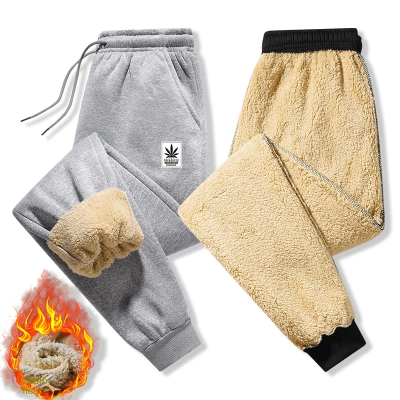 Lamb fleece pants for men, winter with added fleece and thickened pants for warmth, men's casual pants, sports pants, and youth