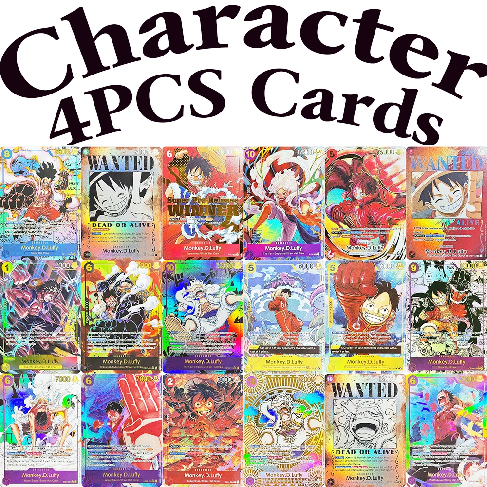 

Набор из 4-х коллекционных карт персонажей Monkey.D.Luffy, 18 редких моделей, аниме-текстуры, игровые золотые карты, высокое качество, OPCG.
