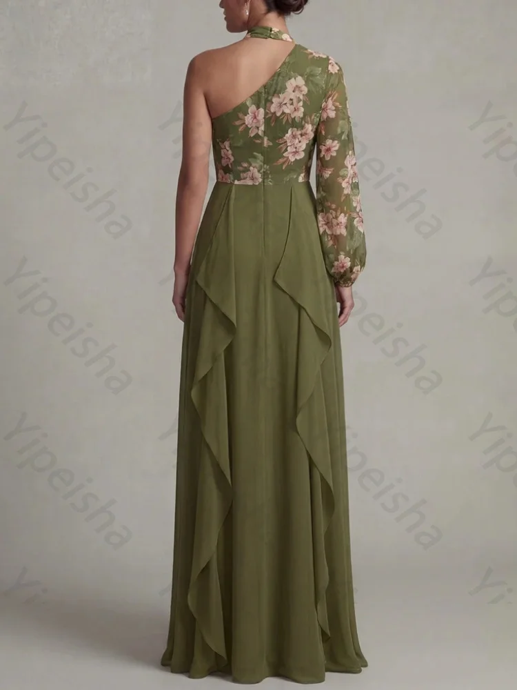 Customized One Shoulder Halter A Line Ruffled Mother of The Bride Dresses Sexy Evening Formal Dress High Quality Prom Party Gown