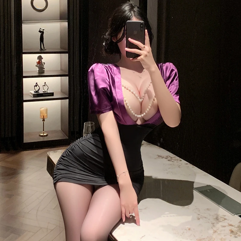 섹시한 란제리 관점 오픈 가슴 엉덩이 랩 스커트 사무실 레이디 에로틱 코스프레 의상 매혹적인 비서 사교계 유니폼 뜨거운