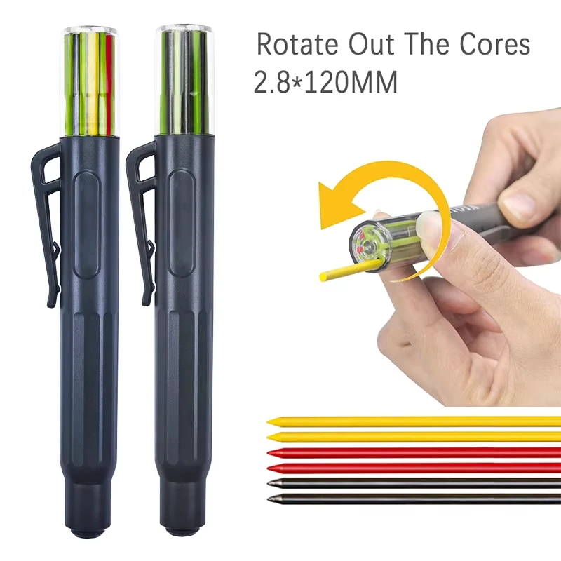2.8mm Replacement Pencil Lead Rotate Out the cores Design Black,Colored Woodworking Pencil core Deep Hole Lead Marking Tool