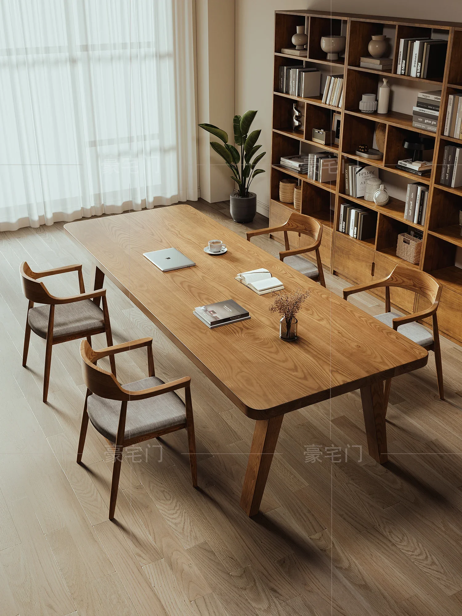 Living room simple large long table and chairs log study calligraphy table all solid wood large board study table