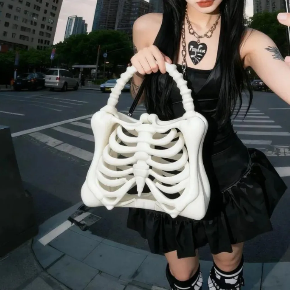 Y2K Aesthetic Skeleton Handbag Korean Women Gothic Punk 3D Printed Spine Skull Purse Girls Shoulder Bag Novelty Bag Halloween
