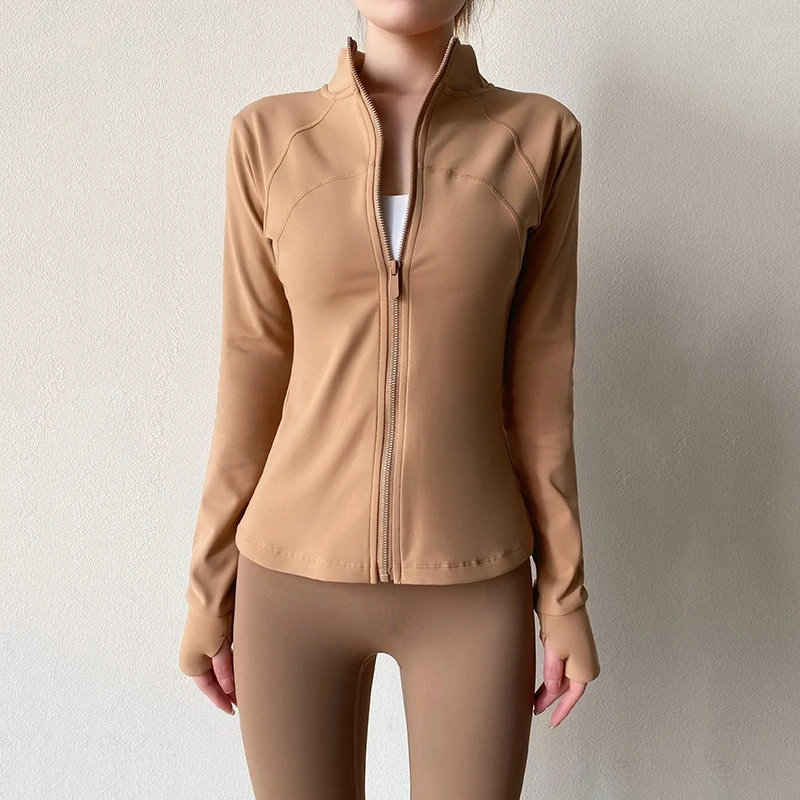 Women's Autumn Thicken Fleece Linner Running Cycling Sports Jackets Long-sleeved Full-zip Slim-fit Yoga Pilates Fitness Jackets