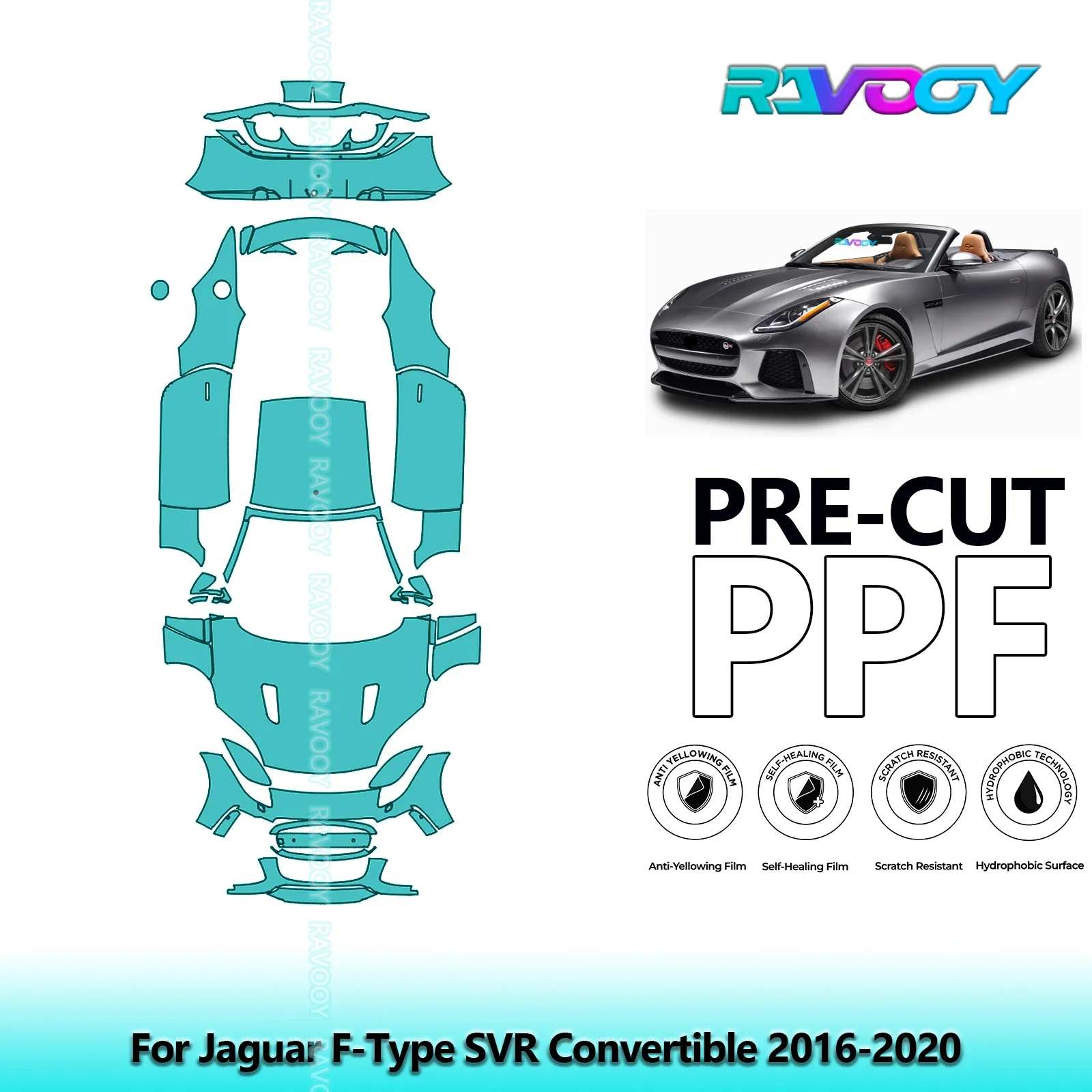 

8.5Mil Precut PPF Paint Protection Film Full Vehicle For Jaguar F-Type SVR Convertible 2016-2020