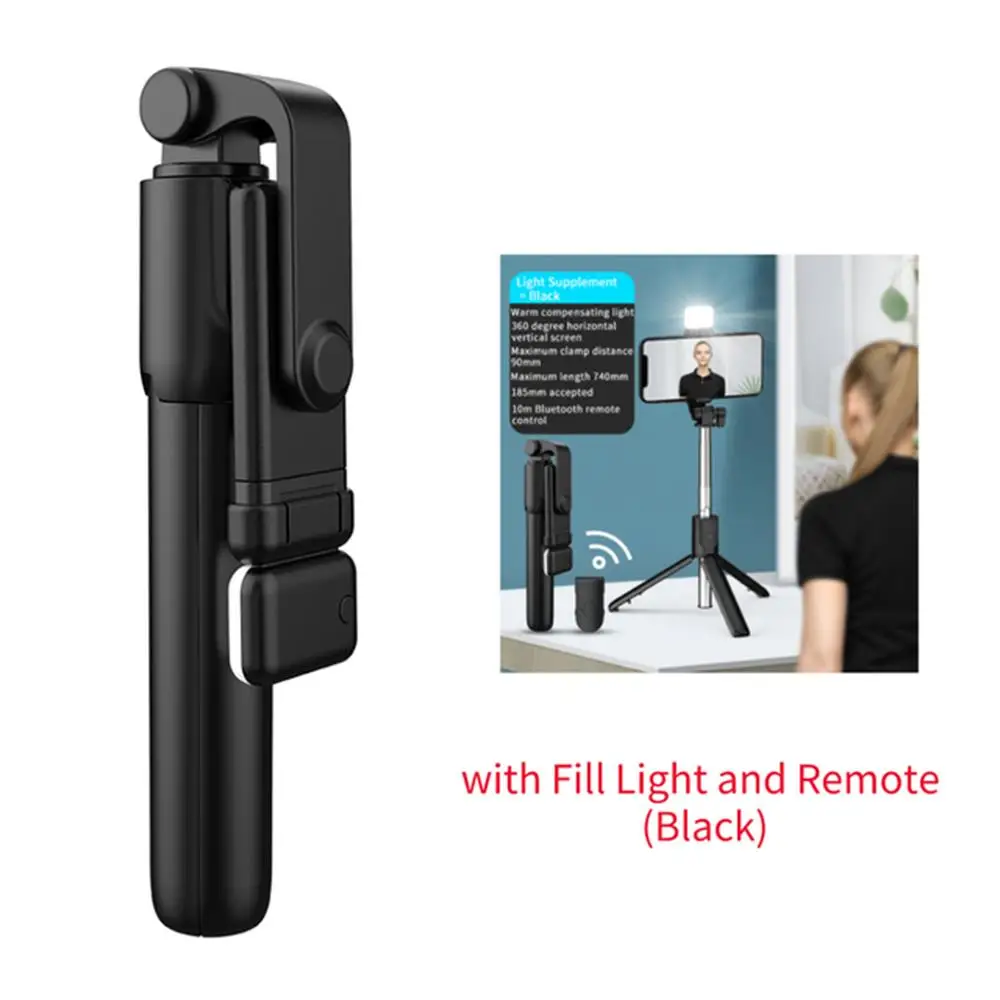 Tragbarer Bluetooth-Selfie-Stick Stativ-Halter mit Fernauslöser und Aufhellungslicht Faltbarer Reise-Vlog-Halter Vlog-Selfie-Ständer-Set