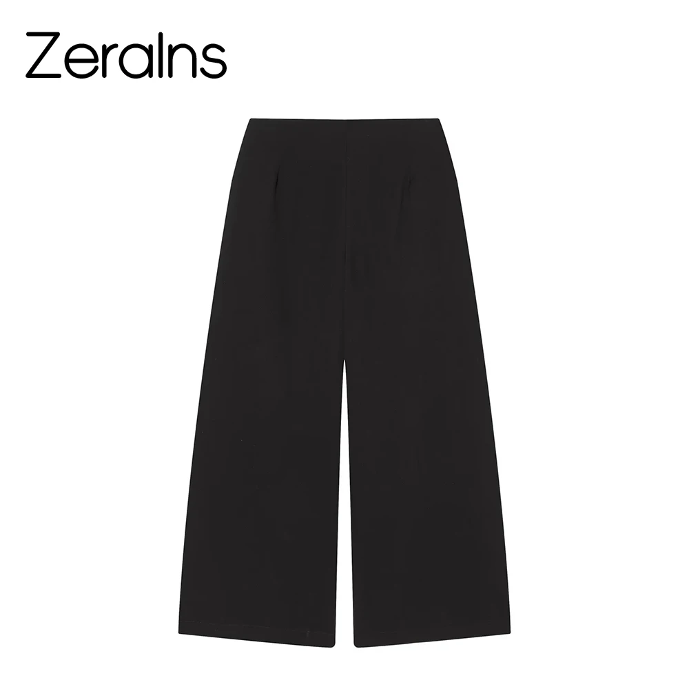 ZERAINS 2026 summer new mid waist pleated design with niche buckle decoration bucket casual pants for women versatile