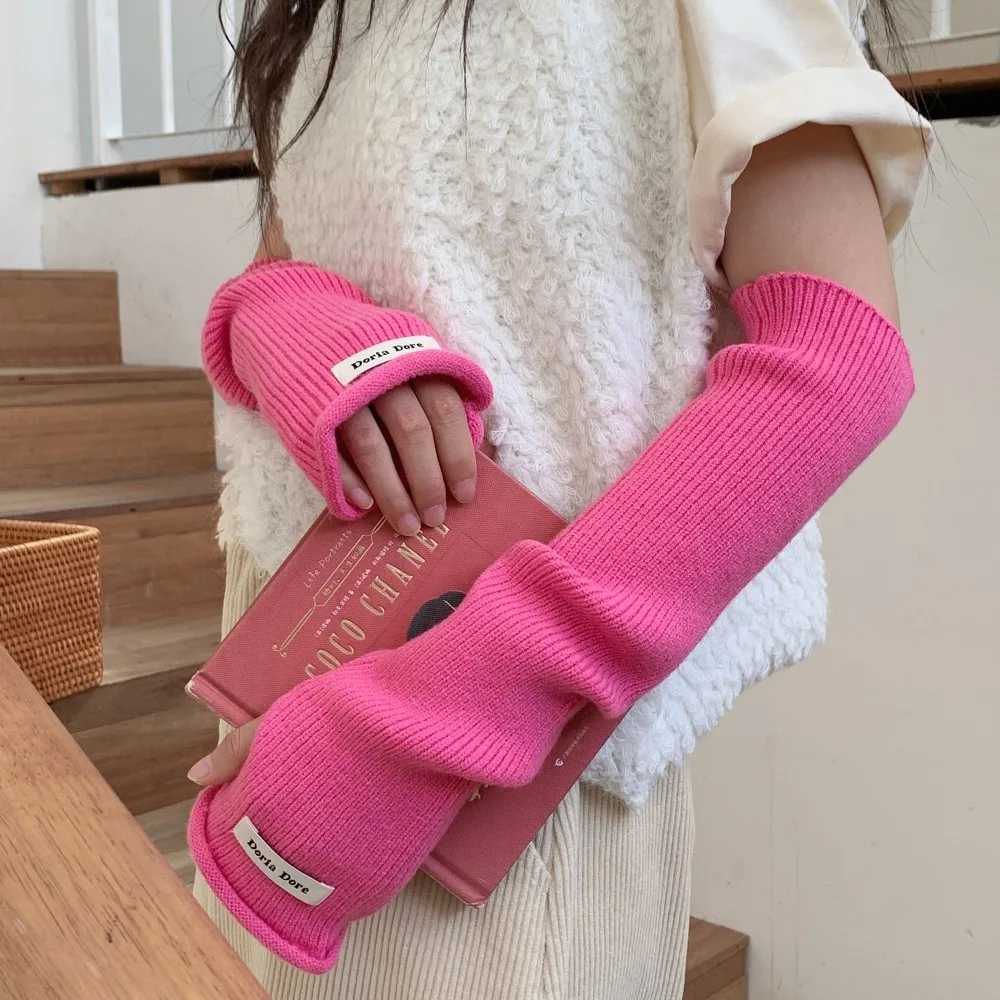 Hand Covers Korean Style Knitted Warm Sleeves Hole Y2k Long Fingerless Sleeves Solid Color Spicy Girl Warm Arm Covers Girls