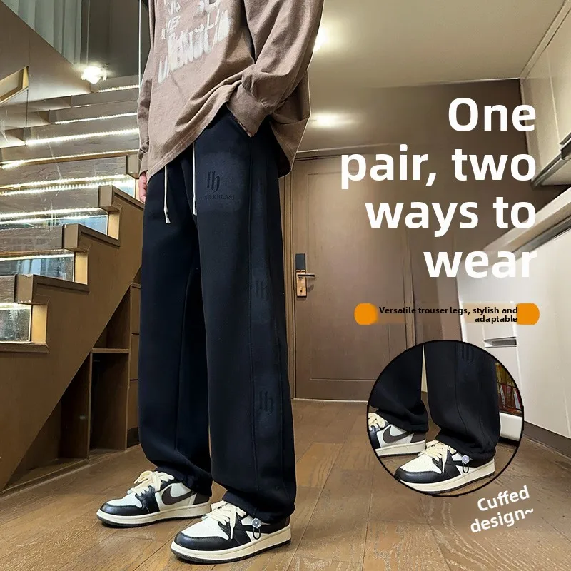 

Casual Fce Lined Dstring Trousers Men's Autumn Winter High Street Sli Teenagers Straight Leg Pants Faionable All ...