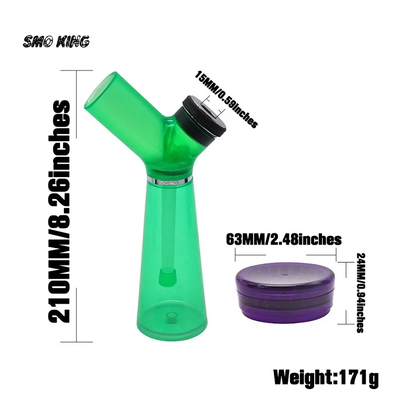 SMO Acrylic Shisha Water Pipe Kettle with Removable Dry Herb Crusher Grass Bowls for Smoking Narguile Complete Hookah Accessorie