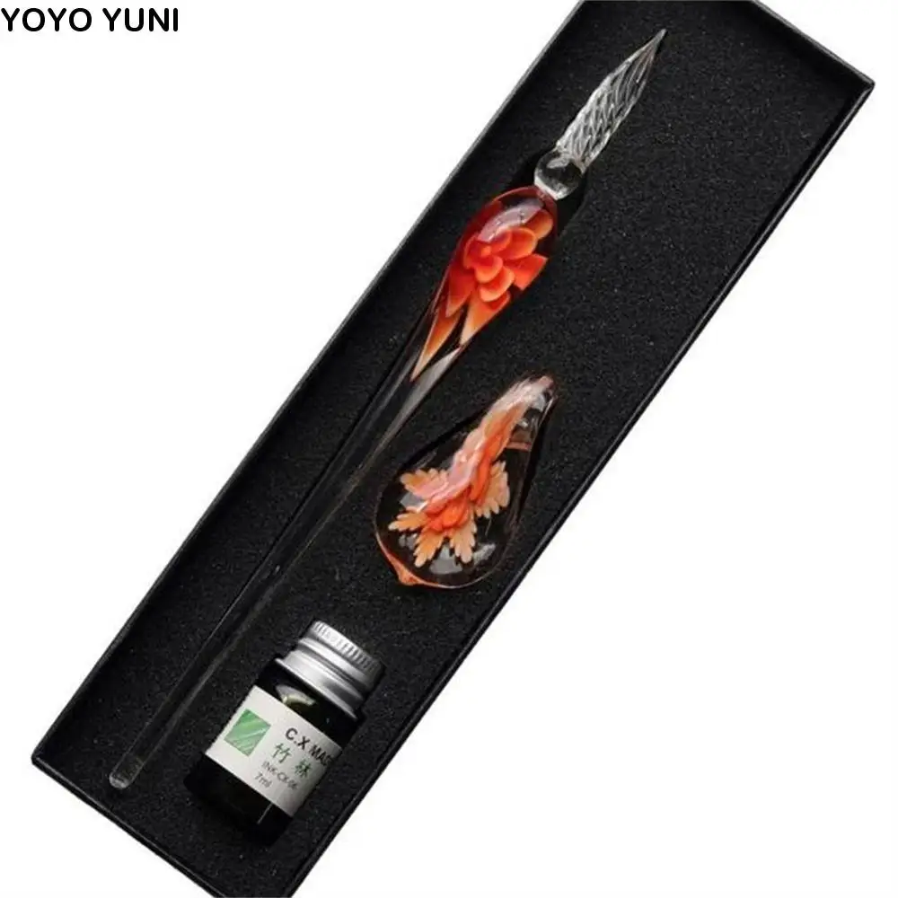 

DIY ремесло винтажная цветочная ручка с наполнителем чернил гладкое стекло авторучка каллиграфия подпись чернильная ручка школьные принадлежности