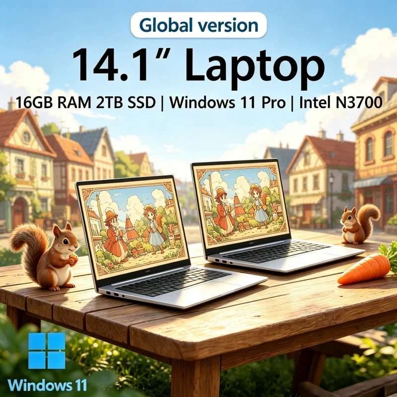 

2026 Ethereal Compact 14.1'' Hyperslim Laptop 16GB RAM SSD Intel N3700 1080P Screen Windows 11 Pro Elegant Easy Guided Modern